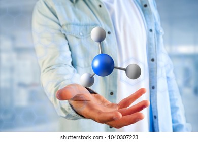 View of a 3d rendering molecule on a displayed on a medical interface 