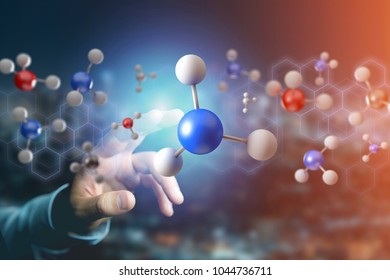 View of a 3d rendering molecule on a displayed on a medical interface 