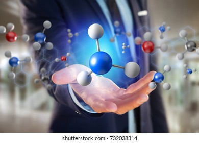 View of a 3d rendering molecule on a displayed on a medical interface 