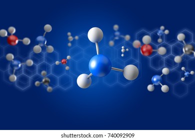 View of a 3d rendering molecule on a color background