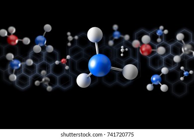 View of a 3d rendering molecule on a color background