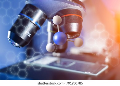View of a 3d rendering molecule on a displayed on a medical interface 