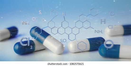 View of a 3d rendering molecule structure isolated on a medical background
