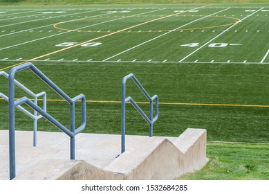 View Of 50 Yard Line Of High School Football Field From The Stands