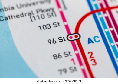 View Of 96 St Station On The Seventh Avenue Line, A Subway Service In NYC. (custom Map)