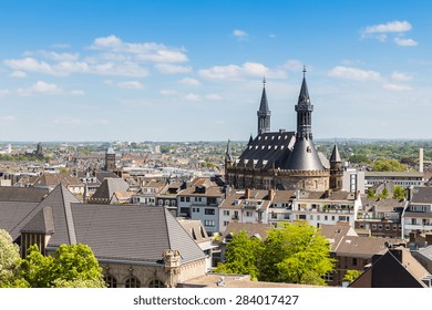 view of aachen with town hall at summer, germany