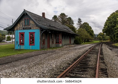 A View Of An Abandoned Railroad Station On A Disused Railroad In Atlanta, New York.