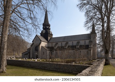 View the Abbey building  church in Varnhem  Sweden  Stone walls    cemetery  Spring 