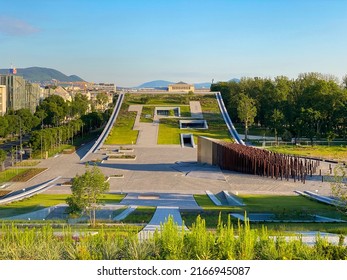 View about the roof garden of the Museum of Ethnography at city park Budapest. - Shutterstock ID 2166945087
