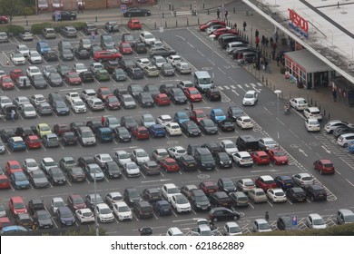 A View From Above Of A Busy Tesco Car Park, Swansea, Wales, UK, 14 April 2017
