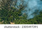 View from above of a forest fire in Cabrero, in the Biobío area. In February 2023, Chile suffered hundreds of fires in the southern zone, which burned thousands of hectares. many were intentional