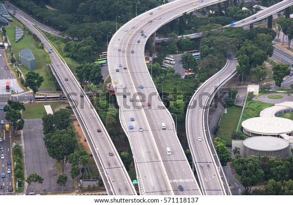 view from above\
of highway road in\
singapore