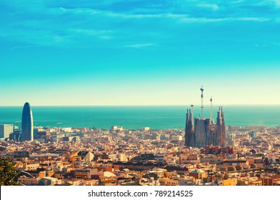 View Above On Barcelona Landmark From Montjuic Hill