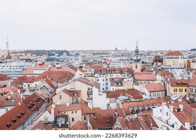 view from above the red roofs of European houses