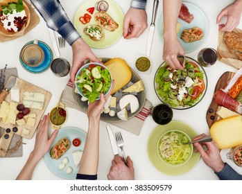 View From Above The Table Of People Eating