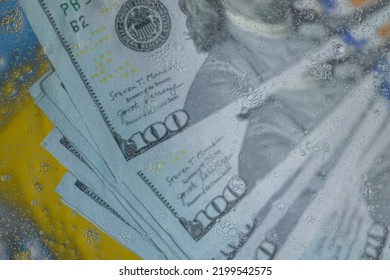 View of abstraction texture of hundred dollar bills and handcuffed underwater. - Shutterstock ID 2199542575