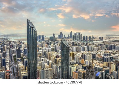 View of Abu Dhabi city, United Arab Emirates by sunset time