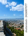 View from Acropolis Hill of the Athens cityscape with the Roman Agora (Fethiye Jami Mosque, Hadrian