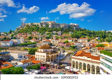 View Of The Acropolis From The Plaka, Athens, Greece