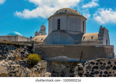 A View Across The Castle In Pyrgos, Santorini In Summertime