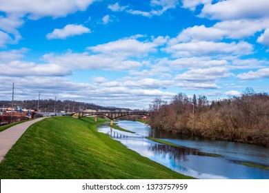 The view across the Galena River in Illinois from the top of the levee. - Shutterstock ID 1373757959