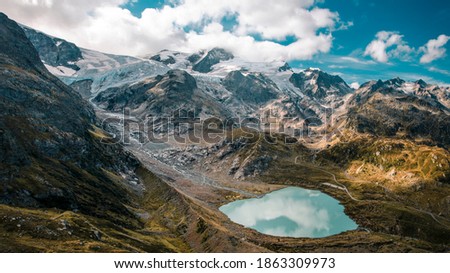 View across a glacial lake from Susten Pass in Switzerland near Andermatt