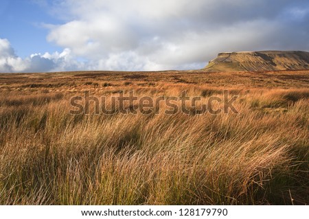 View across moor leading to Pen-y-Ghent in Yorkshire Dales National Park