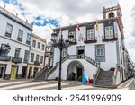 A view across the Municipal Square in Ponta Delgada on the island of Sao Miguel in the Azores in summertime