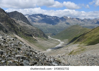 View Across The Rotmoos Valley In The Ötztal Alps Near Obergurgl, Tyrol, Austria