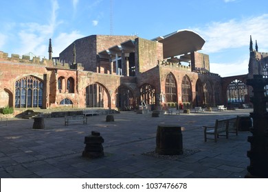 View Across The Ruined Cathedral To The Modern Coventry Cathedral, Designed By Sir Basil Spence.