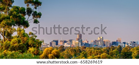 View at Adelaide city from the hills at sunset
