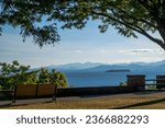A view of the Adirondack Mountains and Lake Champlain from Battery Park in Burlington, Vermont. 