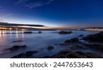 View from Aguete beach in Marin, Pontevedra. during twilight.