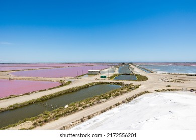 View of the Aigues-Mortes salt marsh from the top of a salt mountain