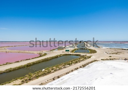 View of the Aigues-Mortes salt marsh from the top of a salt mountain