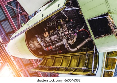 View of aircraft tail and auxiliary power unit - Shutterstock ID 663546382
