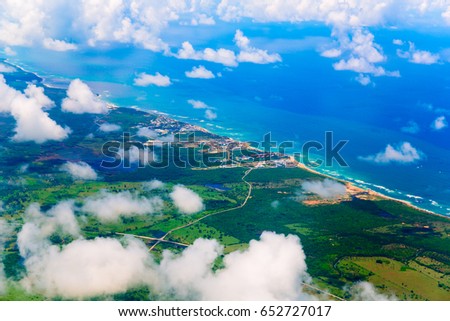 View from airplane above Haiti island, Dominican Republic