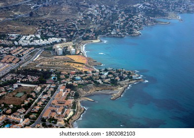 View From An Airplane Of The Magnificent And Touristic Mediterranean City Of Benidorm, A Tourist Place That Stands Out For Its Skyscrapers And Nightlife, An Example Of Mediterranean Life