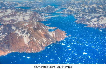 View From Airplane Of Melting Polar Ice Cap Greenland