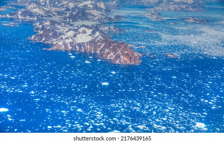 View From Airplane Of Melting Polar Ice Cap Greenland