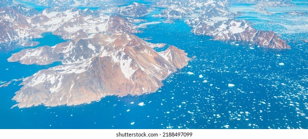 View From Airplane Of Melting Polar Ice Cap Greenland