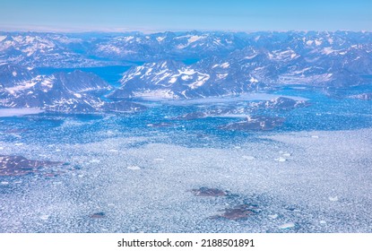 View From Airplane Of Melting Polar Ice Cap Greenland