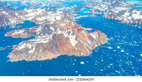 View From Airplane Of Melting Polar Ice Cap Greenland