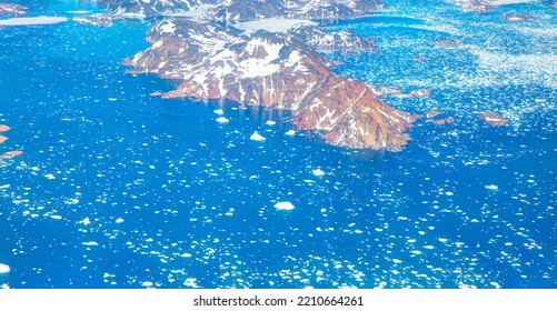 View From Airplane Of Melting Polar Ice Cap Greenland