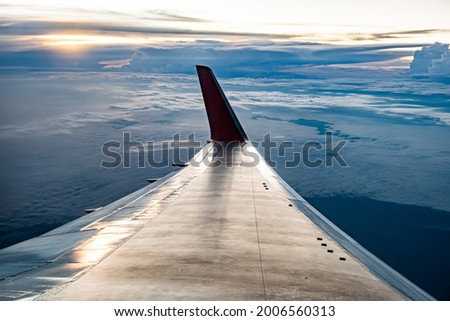 View from airplane window in flight