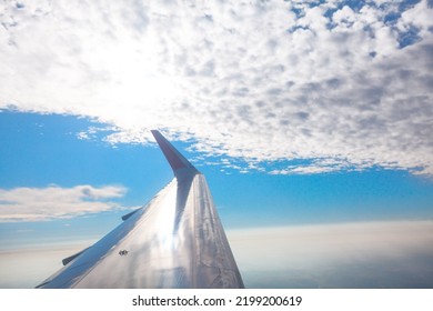 View From Airplane Window On The Wing . Aircraft Point Of View 