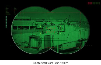 View Of A Airports In The Crosshairs Night Vision Device Of Terrorism 