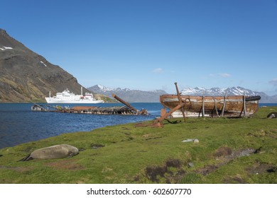 View Of The Akademik Sergey Vavilov, A Russian Polar Research Vessel, Near Grytviken On South Georgia