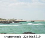 View from Al Khan Beach in the Emirate of Sharjah to Al Mamzar beach in Dubai. UAE