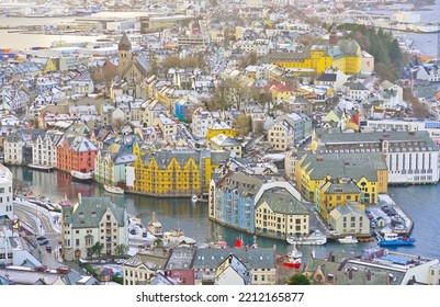 View Of Alesund, Norway In Winter.